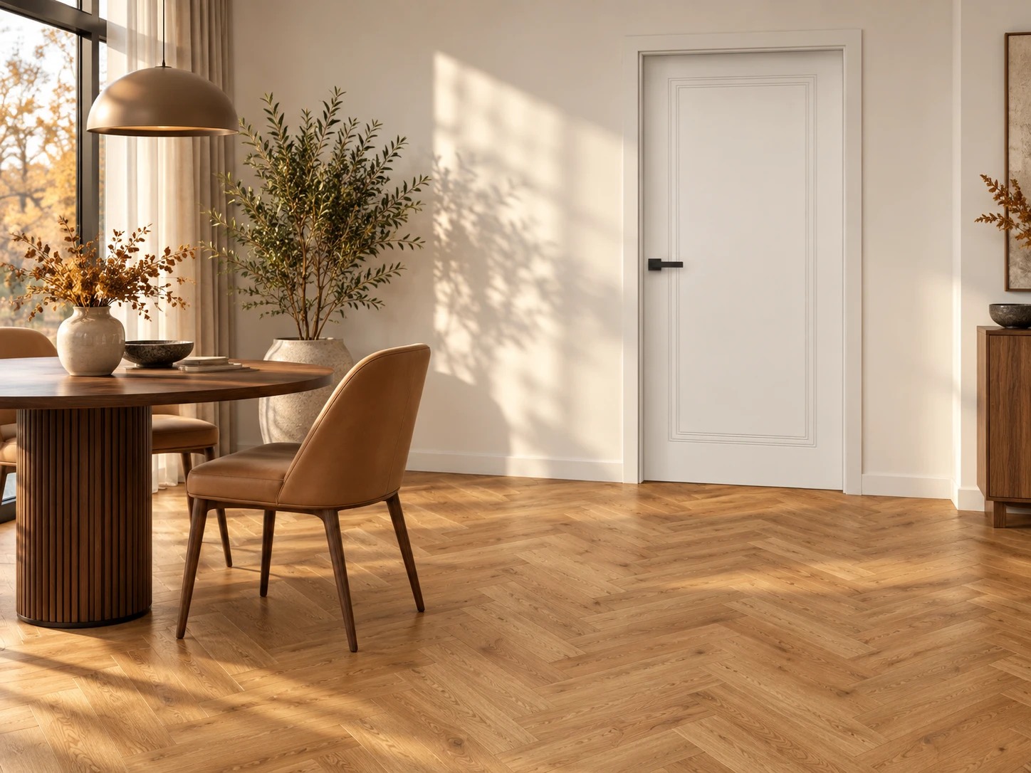 Jodełka w roli głównej — aranżacja z produktami Barlinek NEXO Living Dąb Livo Jodełka, Porta Vector